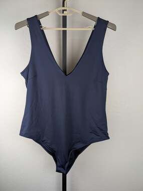 City Chic Sleeveless Draw the Line Bodysuit Navy Blue